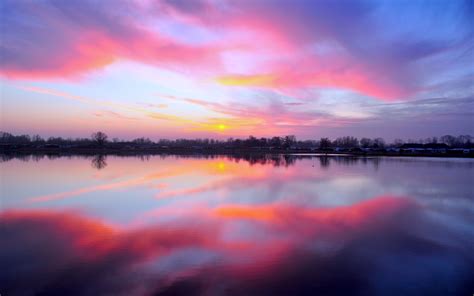 Download Wallpaper 3840x2400 Lake Sunset Reflection Sky Horizon 4k