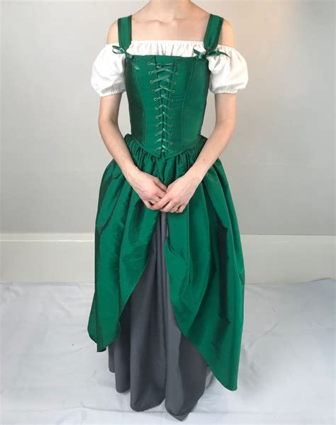 Renaissance Corset Peasant Bodice Dress In Emerald Green With Etsy