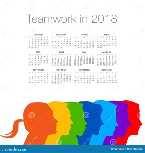 2018 Calendar With A Diverse Group Of People Stock Vector