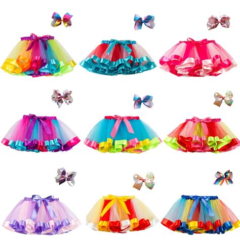 Baby Girl Tutu Skirts Bowknot Hairband Princess Rainbow Skirt 2pcs Ball