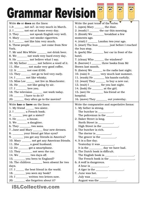 Free Printable English Grammar Worksheets