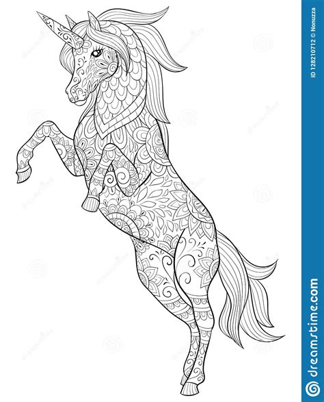 Adult Coloring Bookpage A Cute Horseunicorn Image For Relaxing Stock