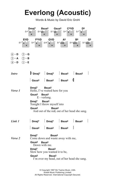 Everlong Acoustic Version Sheet Music Foo Fighters Guitar Chords