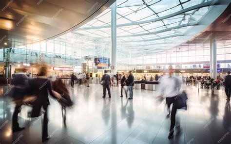 Premium Ai Image A Bustling Airport Terminal Scene With Blurred Customers