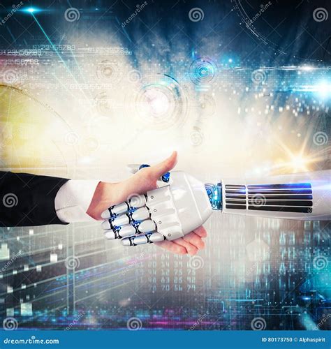 Handshake Between Human And Robot 3d Rendering Stock Photo Image Of