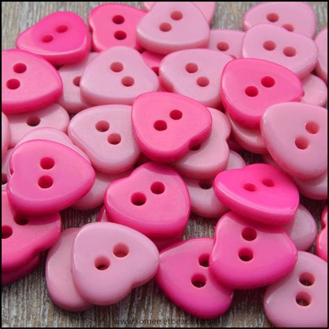 11mm Mixed Pink Resin Heart Shaped Buttons