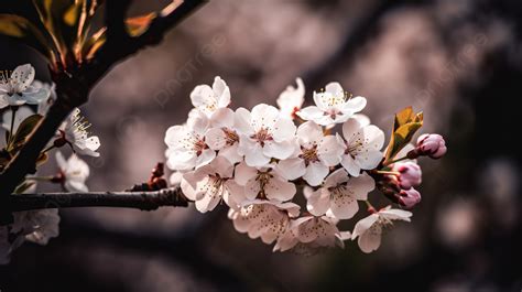 Pohon Sakura Yang Mekar Indah Ditampilkan Dalam Nuansa Putih Bunga