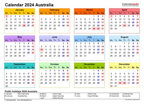 Australia Calendar 2024 Free Printable Excel Templates