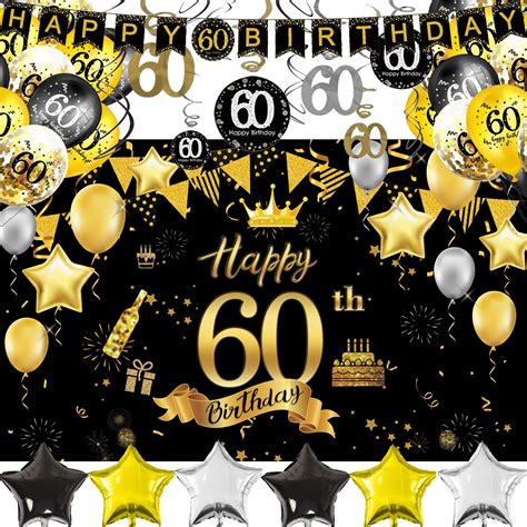Buy Mocossmy Happy 60th Birthday Party Decorations Kitlarge Black Gold