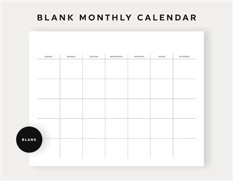 Blank Monthly Calendar Printable Wall Calendar Desk Etsy