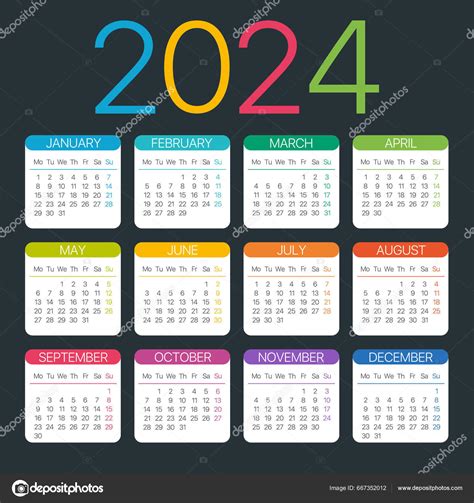 2024 Calendar Vector Illustration Week Starts Monday Stock Vector By