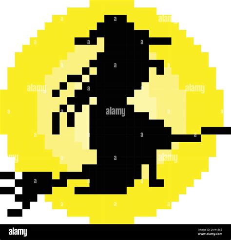 A Vector Design Of Halloween Pixel Art Of A Witch Silhouette Flying On
