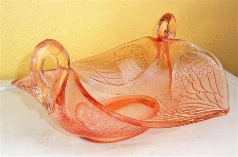 Vintage Double Swan Handle Pink Depression Glass Serving Bowl Etsy