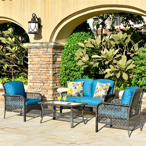 ovios 4 PCs Patio Furniture Sets All Weather Water-Resistant and UV ...