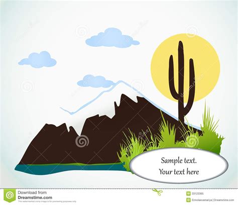 Cactus Saguaro And Mountains Vector Card Royalty Free