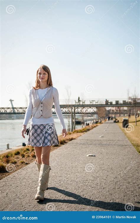 Beautiful Young Woman Walking Stock Image Image 23964101