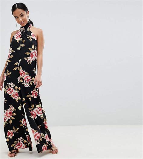 Asos Design Petite Cross Front Jumpsuit With Wide Leg In Floral Print