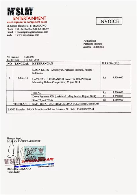 Contoh Invoice Tuntutan Bayaran 2 Kayli Sporer