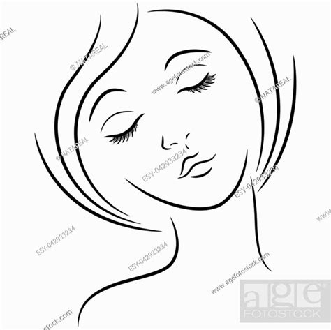 Abstract Female Face With Closed Eyes Hand Drawing Vector Outline