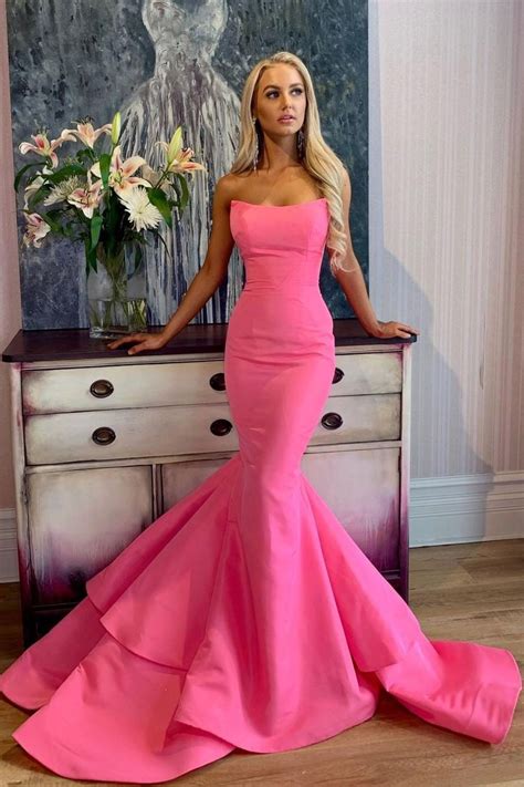 Strapless Mermaid Hot Pink Long Prom Dress Prom Dresses Long Pink
