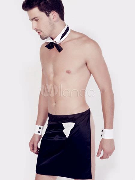 Mens Sexy Maid Costume Black Butt Bare Servant Set In 4 Pieces Gay