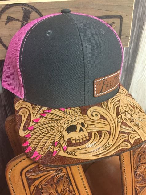 Hand Tooled Leather Cap Brim — Truth Saddlery Patch Caps Snap Back