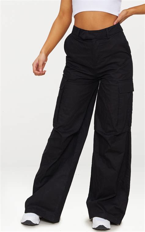 Black Wide Leg Cargo Trousers Trousers Prettylittlething