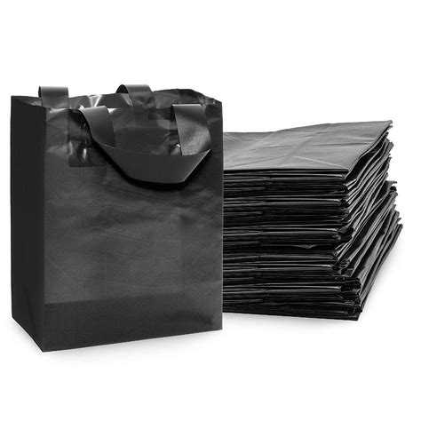 Prime Line Packaging Small Frosted Black Plastic Shopping Bags With