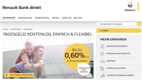 Sie ist eine hundertprozentige tochter der französischen rci, der renault credit international, die zu den größten banken frankreichs zählt und in 40 ländern bankgeschäfte tätigt. Renault Bank Direkt Tagesgeld Erfahrungen im Test 2021 ...