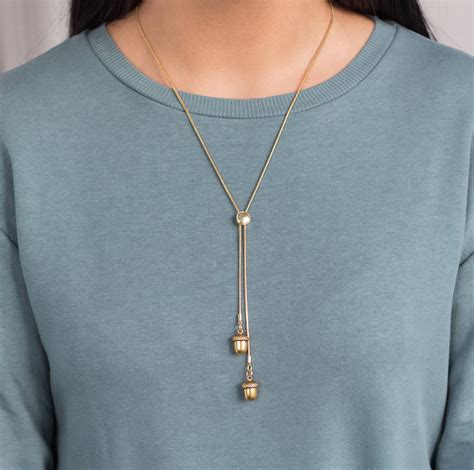 Gold Plated Acorns Long Lariat Necklace By Joy By Corrine Smith