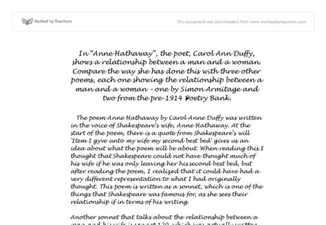 In Anne Hathaway The Poet Carol Ann Duffy Shows A Relationship Between A Man And A Woman