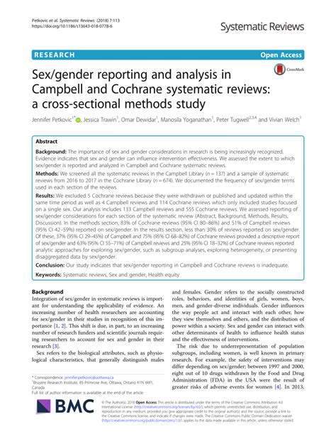 Pdf Sexgender Reporting And Analysis In Campbell And Cochrane
