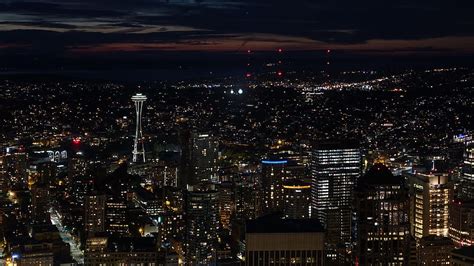 Hd Wallpaper Space Needle During Nighttime Seattle Aerial View
