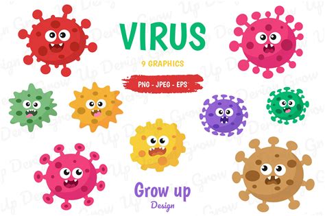 Cartoon Virus And Bacteria Clipart Set Graphic By Grow Up Design