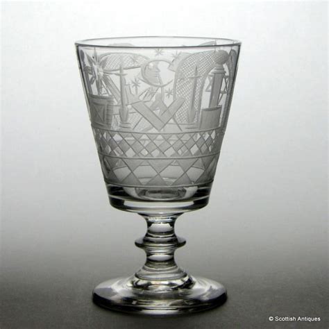 masonic engraved glass rummer date c1820 origin england colour clear bowl bucket bowl