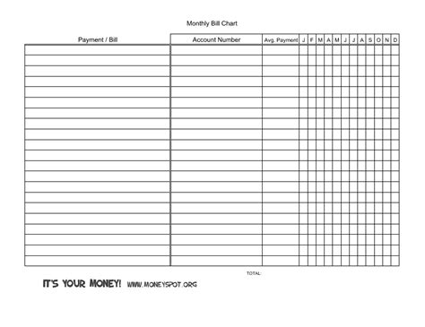Monthly Bill Chart Template Its Your Money Download Printable Pdf