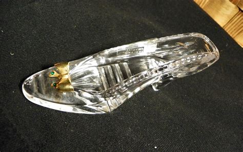 Vintage Killarney Crystal Ireland Slipper Shoe With Gold Bow And