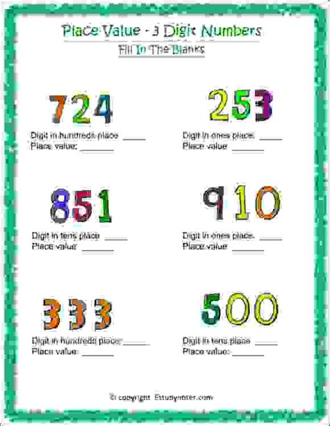 3 Digit Number Place Value Worksheet