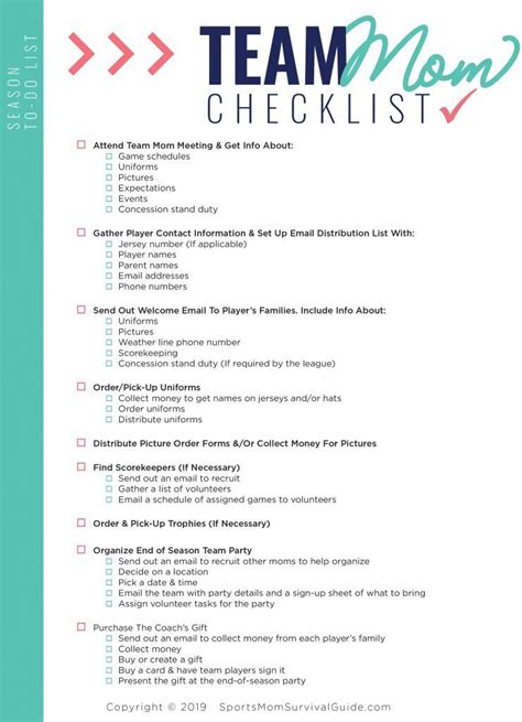 Sports Mom To Do Checklists And Scheduling Templates Team Mom Sports