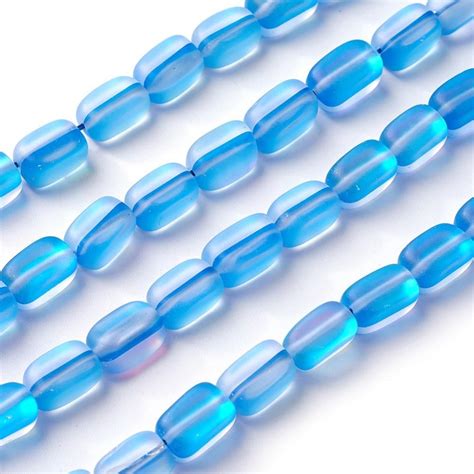 11x6mm Frosted Aqua Blue Synthetic Moonstone Mermaid Glass Nugget Beads