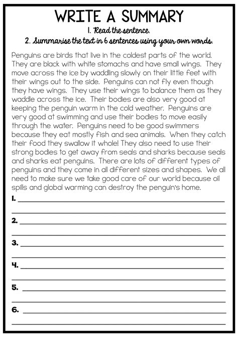 Write A Summary Worksheet