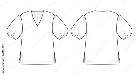 Fashion Technical Drawing Of Puffy Sleeves Blouse Fashion Flat Sketch