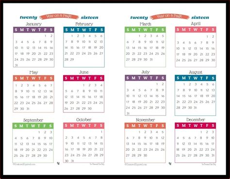 Year Long Printable Calendar