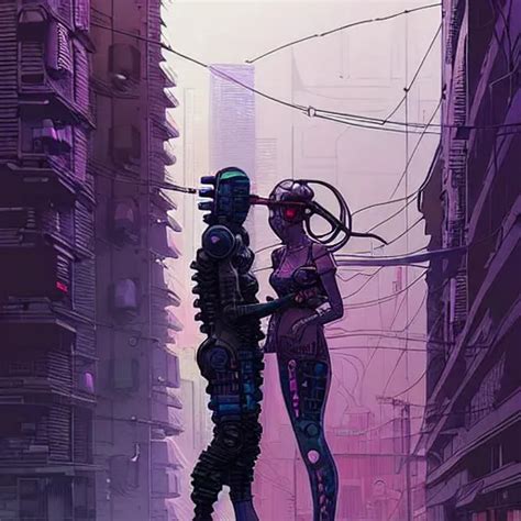 Krea A Cyberpunk Couple Has An Intimacy On The Street Of A Cyberpunk