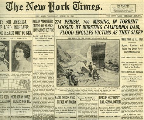 New York Times 274 Perish 700 Missing 3 14 1928