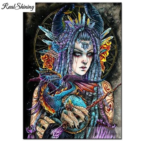 Full Square Round D Diamond Painting Cross Stitch Fantasy Snakes Woman