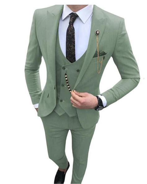 Light Green Blazer Suits For Men Slim Fit Male 3 Piece Suits Wedding D