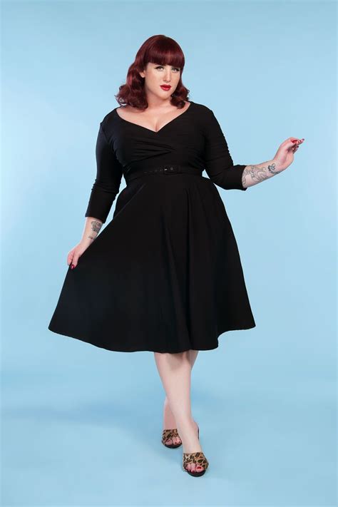 Vintage Style Crossover Swing Dress In Black Pinup Girl Clothing