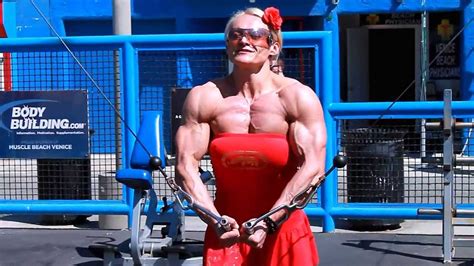 Massive Female Bodybuilder Hard Gym Workout At Muscle Beach