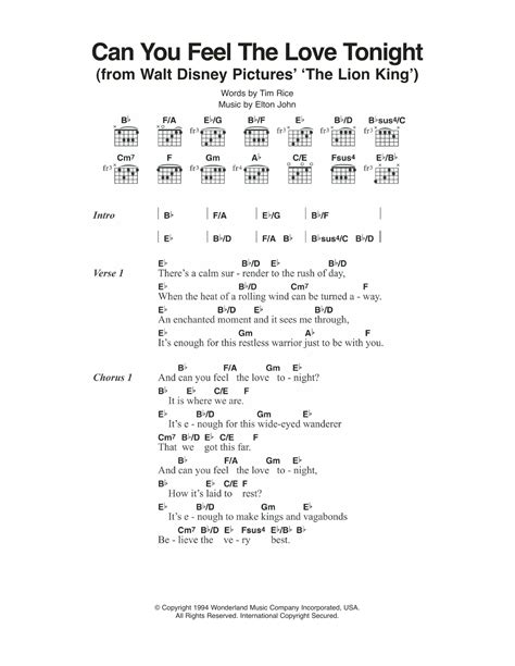 can you feel the love tonight from the lion king sheet music elton john guitar chords